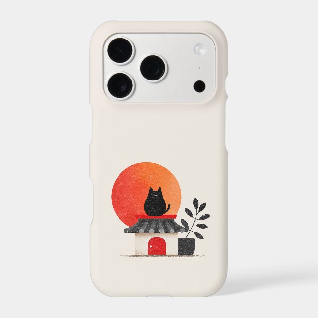Japanese Retro Sunset Black Cat Rooftop (Back)