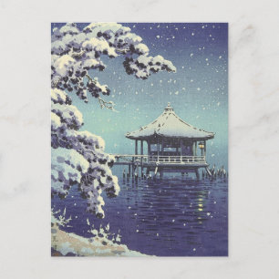 Japanese River Side Winter Scene Art  Postcard