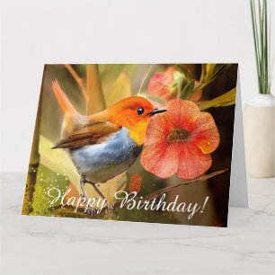 Japanese Robin Custom Birthday Greeting Card