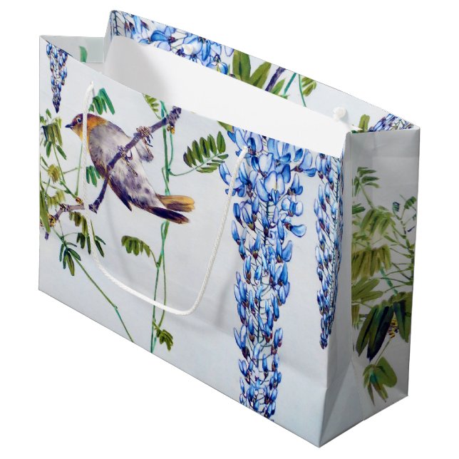 Japanese Robin in Wisteria, Watanabe Seitei Large Gift Bag (Front Angled)