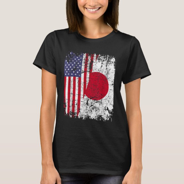 JAPANESE ROOTS Half American Flag JAPAN T-Shirt (Front)