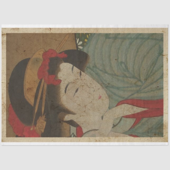 Japanese Sad Girl Woodblock Print Ukiyo Style  Tissue Paper (Front)