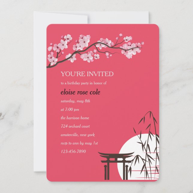 Japanese Sakura Birthday Party Invitation (Front)