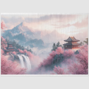 Japanese Sakura Blossoms and Temples Tissue Paper