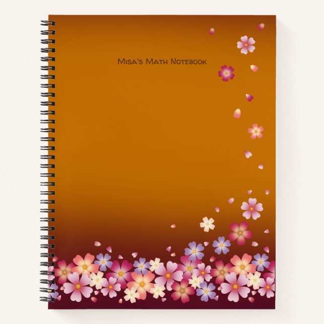 Japanese Sakura Blossoms Gold & Plum Customisable Notebook (Front)