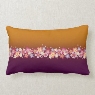 Japanese Sakura Blossoms Gold & PLum Lumbar Cushion