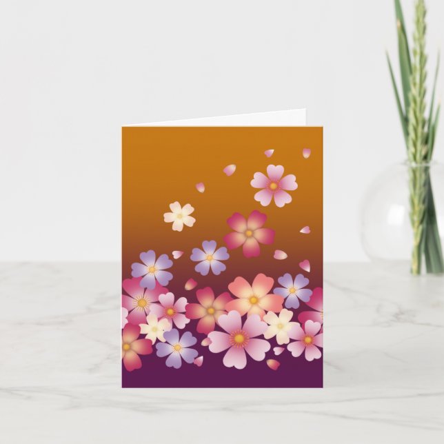 Japanese Sakura Blossoms Gold & PLum Note Card (Front)
