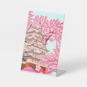 Japanese Sakura Castle Art – Cherry Blossom Spring Pedestal Sign