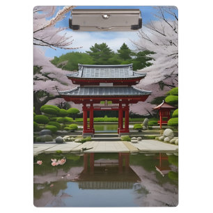Japanese Sakura Cherry Blossom Garden Shrine Pond Clipboard