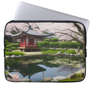Japanese Sakura Cherry Blossom Garden Shrine Pond Laptop Sleeve