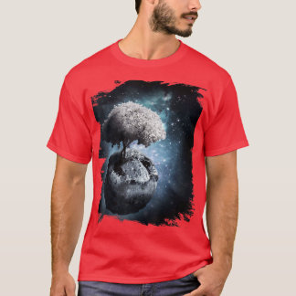 Japanese Sakura Cherry Blossom Tree On Space Moon  T-Shirt