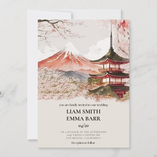 Japanese Sakura Cherry Blossom Wedding Invitation (Front)