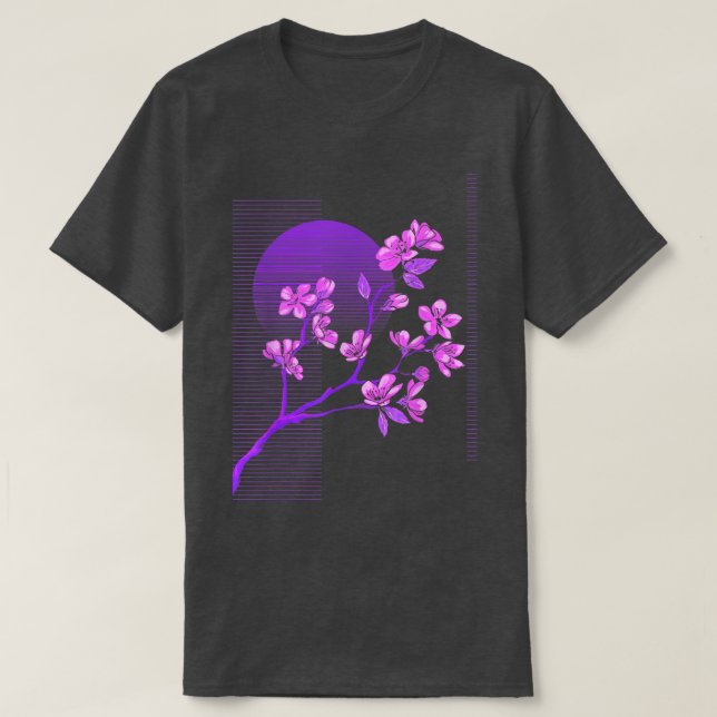 Japanese Sakura Cherry Blossoms Vaporwave Synthwav T-Shirt (Design Front)