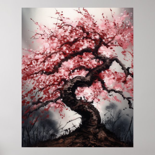 Japanese Sakura Cherry Tree Art Print Poster (Front)
