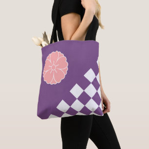 Japanese Sakura Emblem and Chequered Pattern Tote Bag