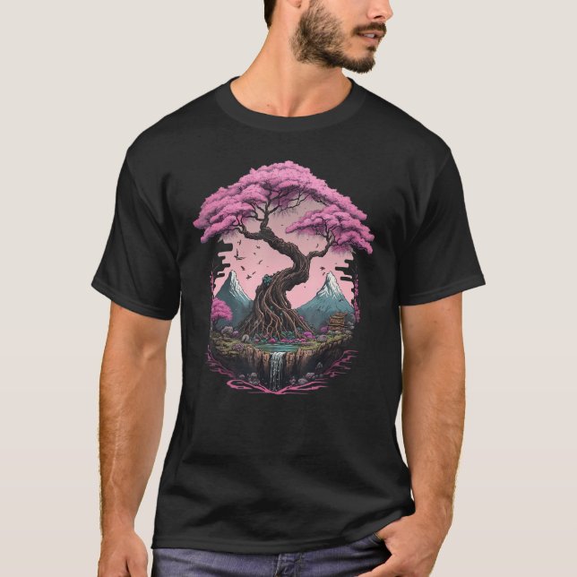 Japanese Sakura Garden Geisha Mount Fuji Cherry Bl T-Shirt (Front)