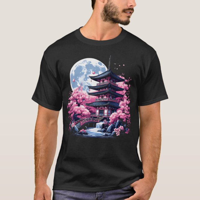 Japanese Sakura Garden Geisha Mount Fuji Cherry Bl T-Shirt (Front)