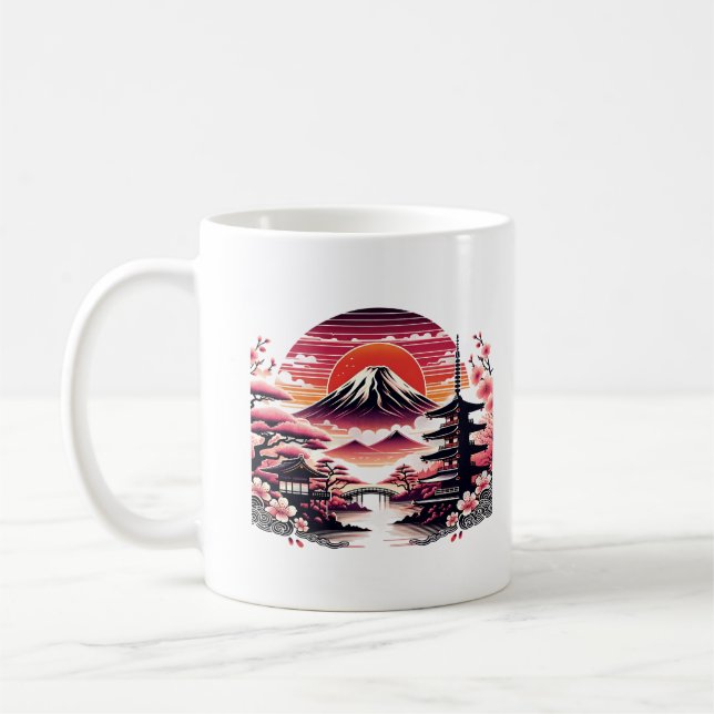 Japanese Sakura Garden Mount Fuji Cherry Blossom Coffee Mug (Left)