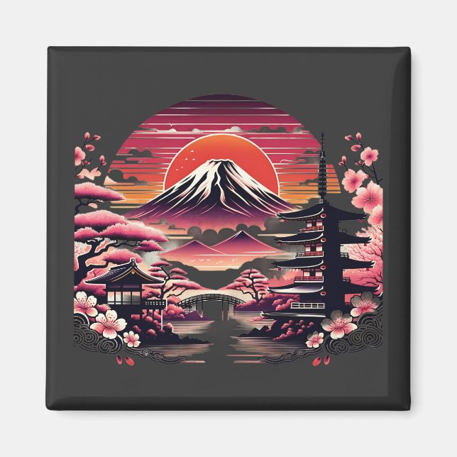 Japanese Sakura Garden Mount Fuji Cherry Blossom Magnet (Front)