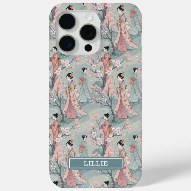 Japanese Sakura Geisha Pattern Monogrammed Case- Case-Mate iPhone Case (Back)