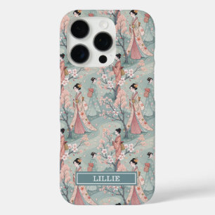 Japanese Sakura Geisha Pattern Monogrammed iPhone 16 Pro Case