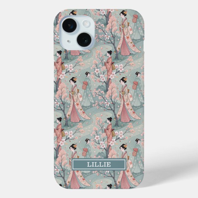Japanese Sakura Geisha Pattern Monogrammed Case-Mate iPhone Case (Back)