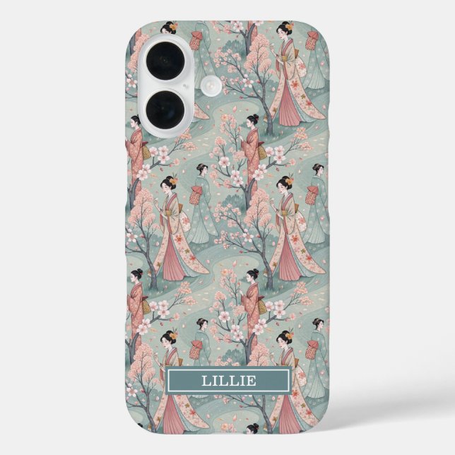 Japanese Sakura Geisha Pattern Monogrammed Case-Mate iPhone Case (Back)