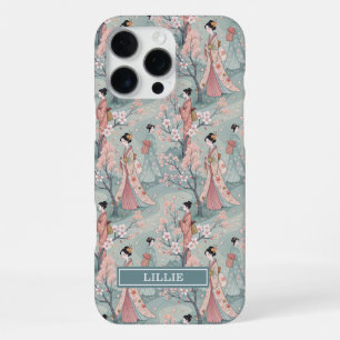 Japanese Sakura Geisha Pattern Monogrammed iPhone 16 Pro Max Case