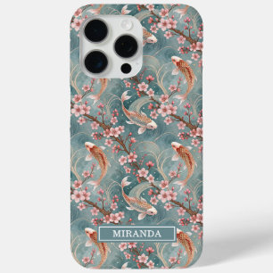 Japanese Sakura Koi Fish Pattern Monogrammed Case- iPhone 15 Pro Max Case