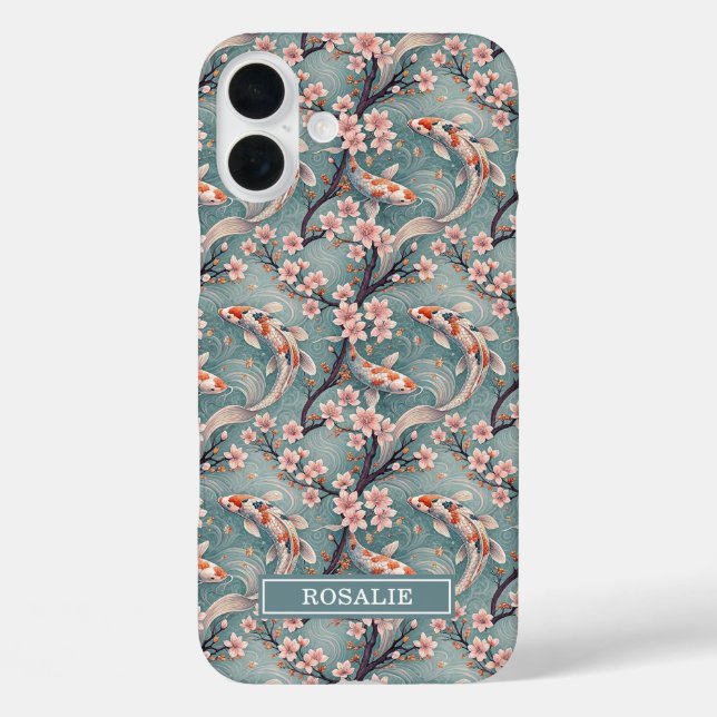 Japanese Sakura Koi Fish Print Monogrammed Case-Mate iPhone Case (Back)