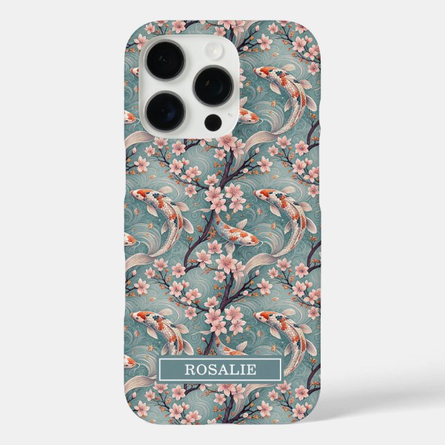 Japanese Sakura Koi Fish Print Monogrammed Case-Mate iPhone Case (Back)