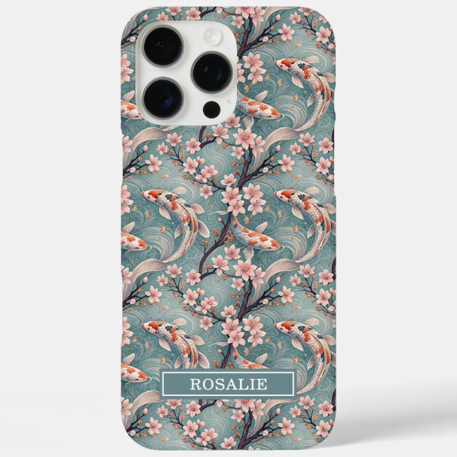 Japanese Sakura Koi Fish Print Monogrammed Case-Mate iPhone Case (Back)