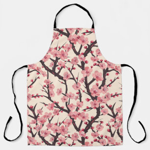 Japanese Sakura Pink Blossom Dark Branch Cream Apron