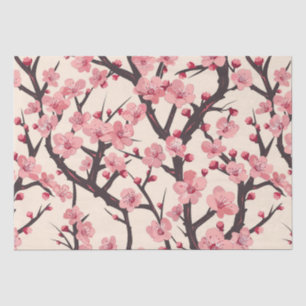 Japanese Sakura Pink Blossom Dark Branch Cream Tissue Paper
