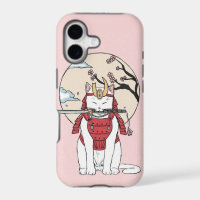Japanese Sakura Samurai Cat Poster