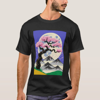 Japanese Sakura Tree Blossom Moon Mountain Night A T-Shirt