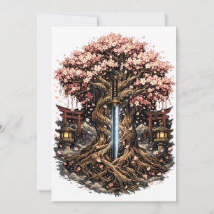 Japanese Sakura Tree & Katana Fantasy Art Save The Date