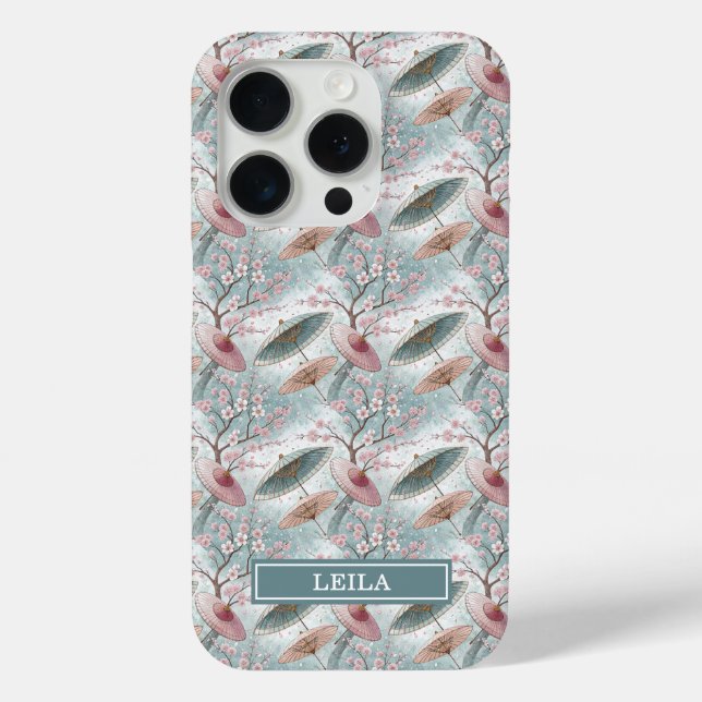 Japanese Sakura Umbrella Pattern Monogrammed Case-Mate iPhone Case (Back)