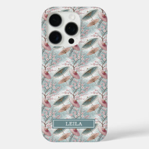 Japanese Sakura Umbrella Pattern Monogrammed iPhone 16 Pro Case