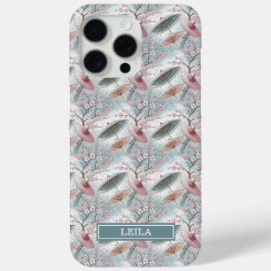 Japanese Sakura Umbrella Pattern Monogrammed iPhone 15 Pro Max Case