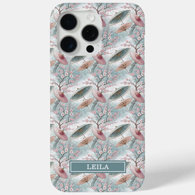 Japanese Sakura Umbrella Pattern Monogrammed Case-Mate iPhone Case (Back)