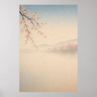 Japanese Sakura Waterfall Japandi Wall Art Poster