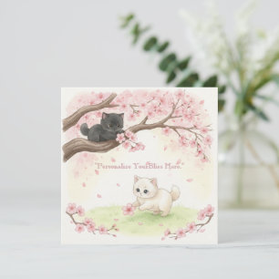 Japanese Sakura & Zen Cats Watercolor Invitation