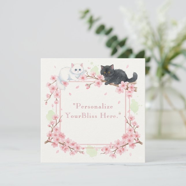 Japanese Sakura & Zen Cats Watercolor  Thank You Card (Standing Front)