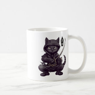 Japanese Samurai Black Cat Tattoo, Kawaii Ninja Bl Coffee Mug