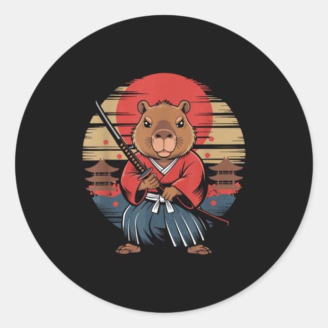 Japanese Samurai Capybara  Classic Round Sticker (Front)