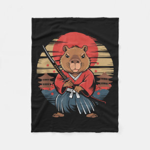 Japanese Samurai Capybara  Fleece Blanket