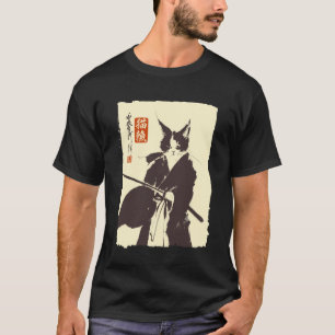 Japanese Samurai Cat Art Vintage Sumi-e Ink Painti T-Shirt