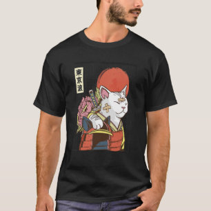 Japanese Samurai Cat Japan Aesthetic Sun Flag Japa T-Shirt