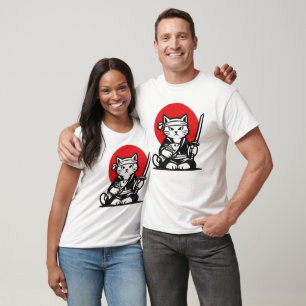 Japanese Samurai Cat Katana Sword Red Sun T-Shirt